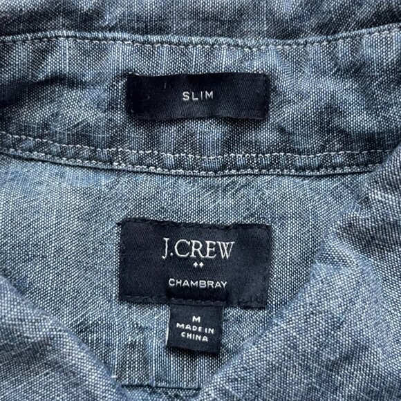 J.Crew Shirt Mens Size M Short Sleeve Chambray Slim Fit Pockets Cotton Blue - Picture 4 of 6